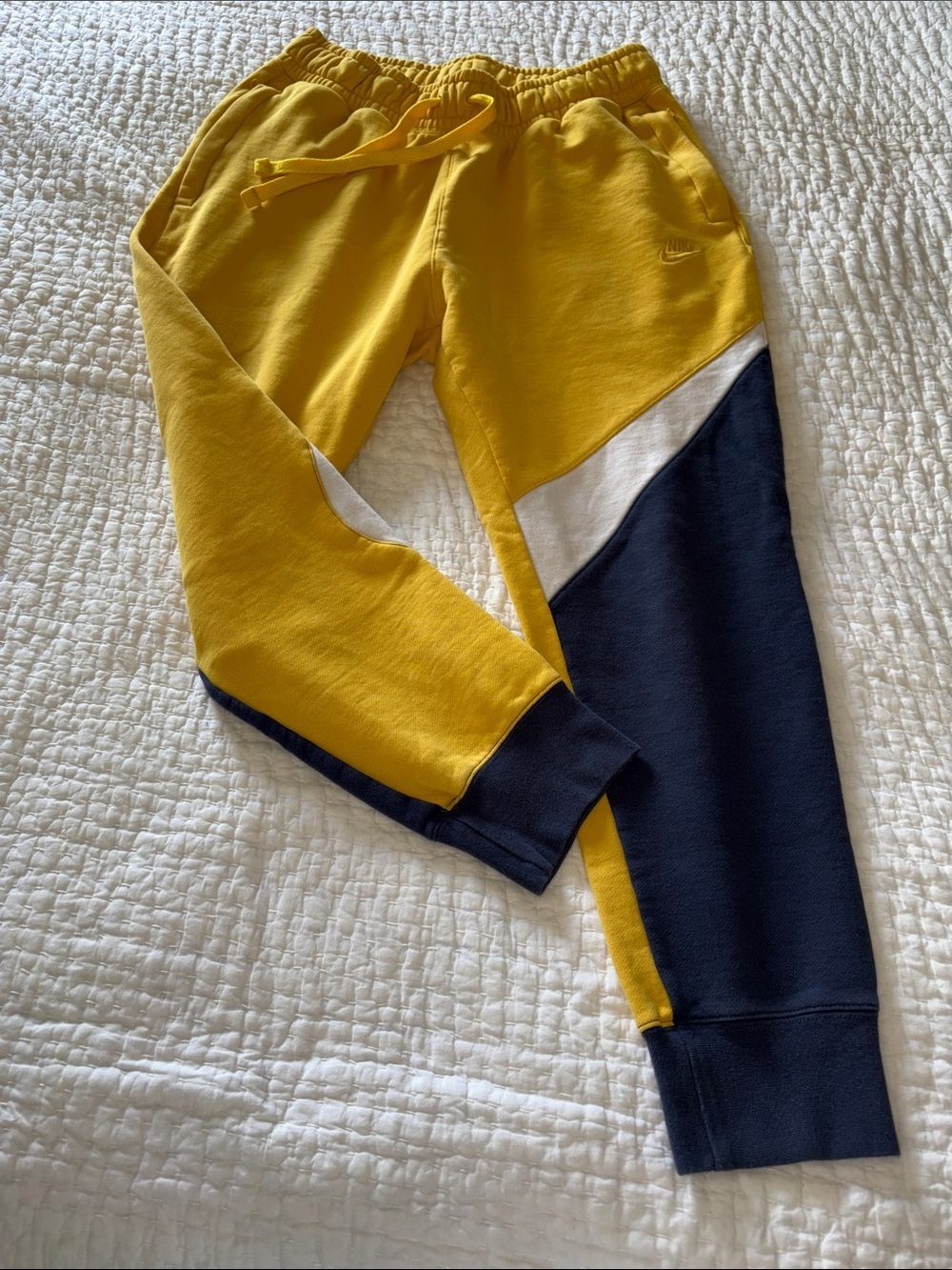 Nike EUC Sweat Pants Navy Yellow Colorblock Design L